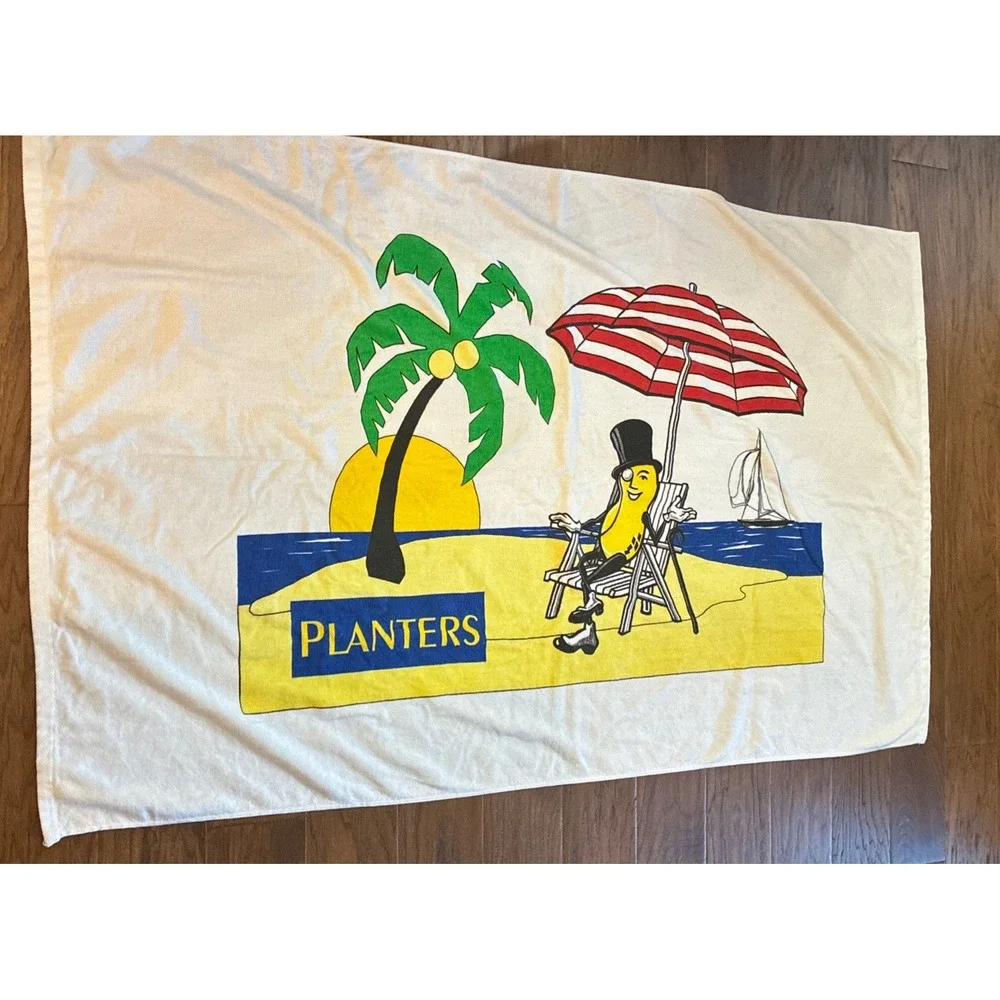 Planter's Peanuts Beach Towel Seaside Scene 100% Cotton Advertisement